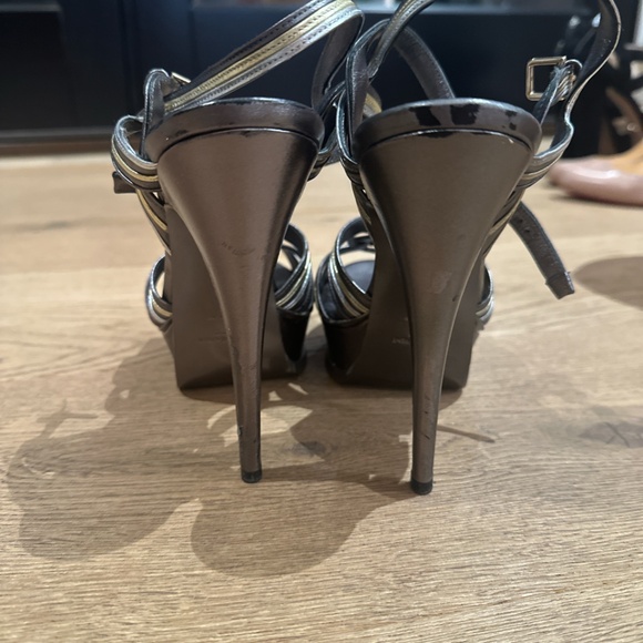 Saint Laurent Tribute Platform Sandal Size 39 Pewter and Gold - Picture 3 of 4
